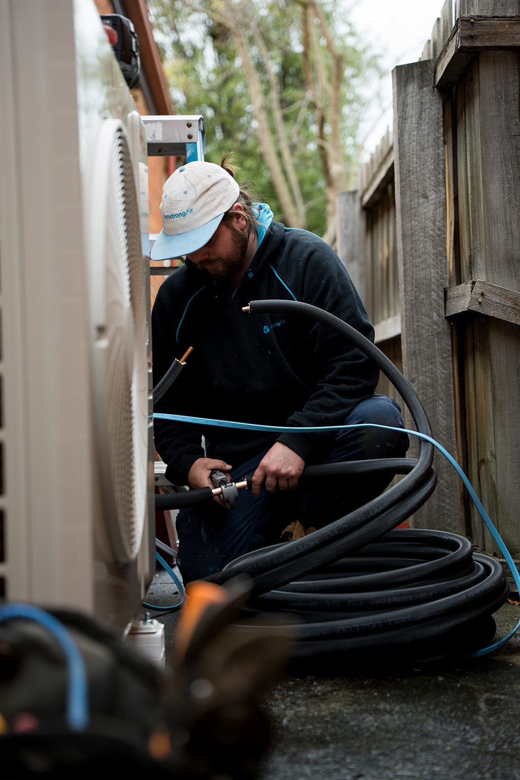 Refrigerant lines being connected